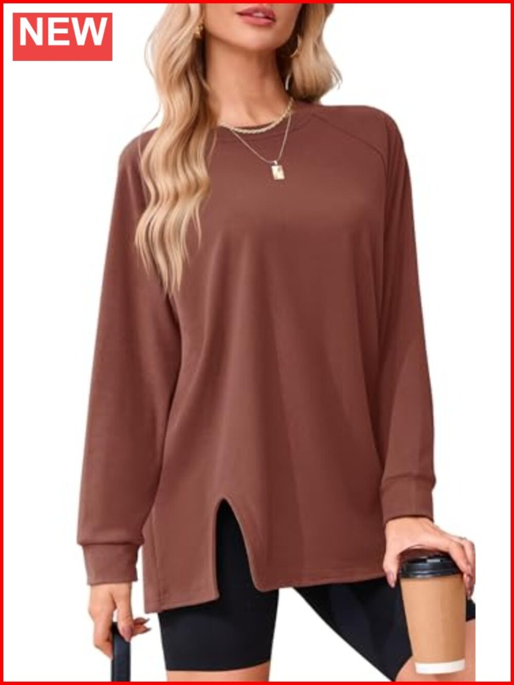 Crewneck Sweatshirt Oversized Side Slit Long Sleeve Pullover - Buttery Soft